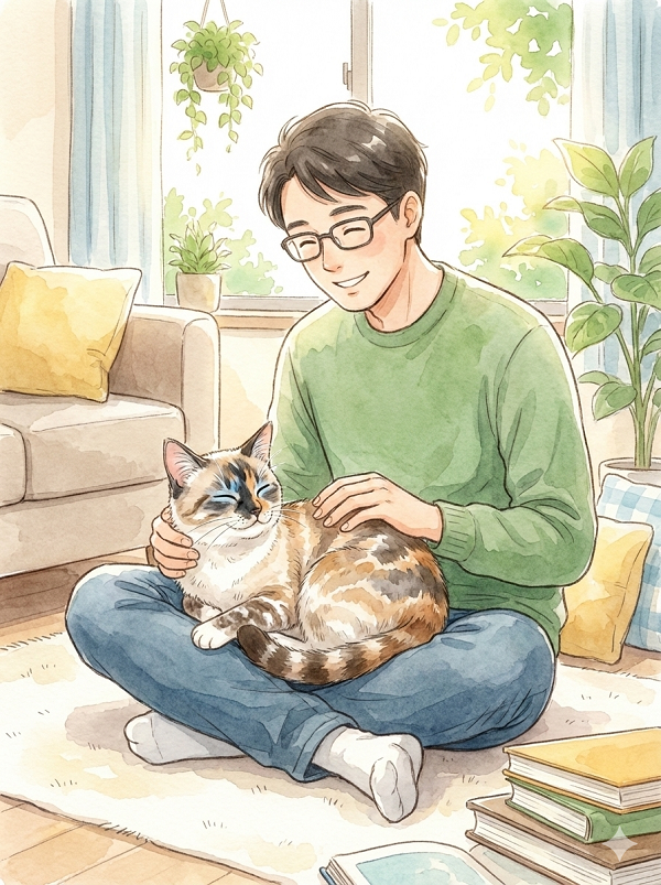 猫さまを愛でる男性